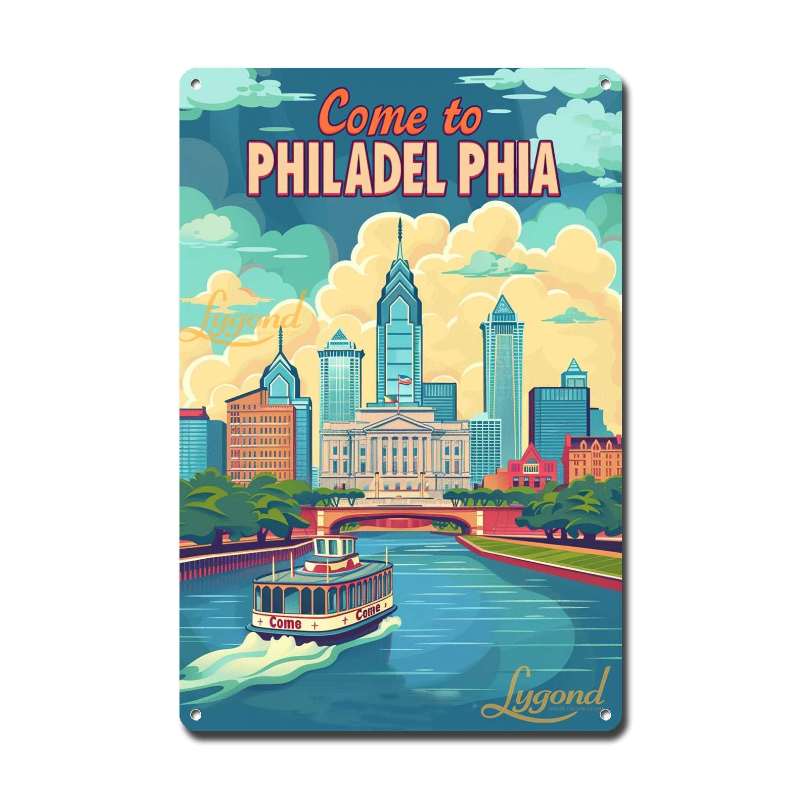 Lygond Metal Sign Tin Sign Vintage Wall Art Come to Chicago Travel Greenhouse Decor for Gift 8×12 Inches