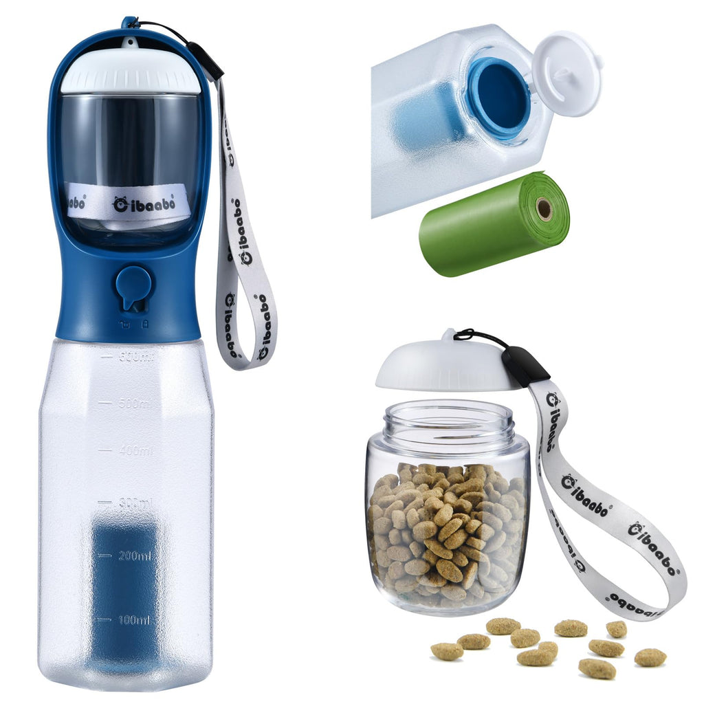 Cibaabo Dog Water Bottle with Food Container & Poop Bag Holder, Travel Water Bowl, Portable Pet Dispenser, Girl Dog Accessories Stuff Items Essentials Gift for Yorkie Chihuahua Walking Hiking