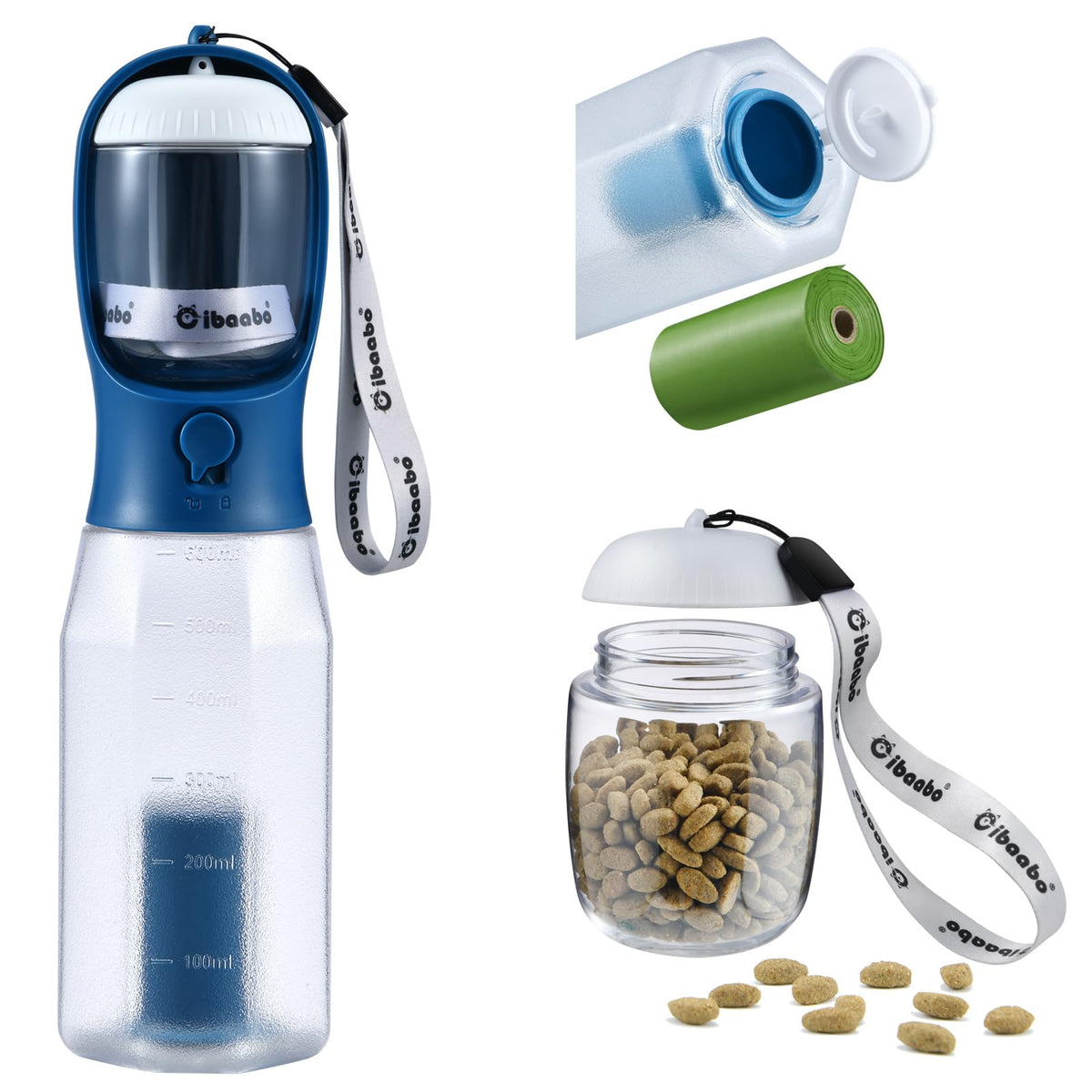Cibaabo Dog Water Bottle with Food Container & Poop Bag Holder, Travel Water Bowl, Portable Pet Dispenser, Girl Dog Accessories Stuff Items Essentials Gift for Yorkie Chihuahua Walking Hiking