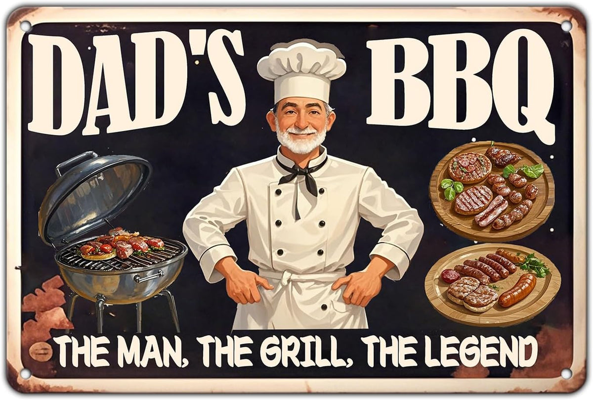 Dad's BBQ Metal Tin Sign BBQ Retro Metal Tin Sign Home Kitchen Wall Decor 12x8 Inch Funny Plaque