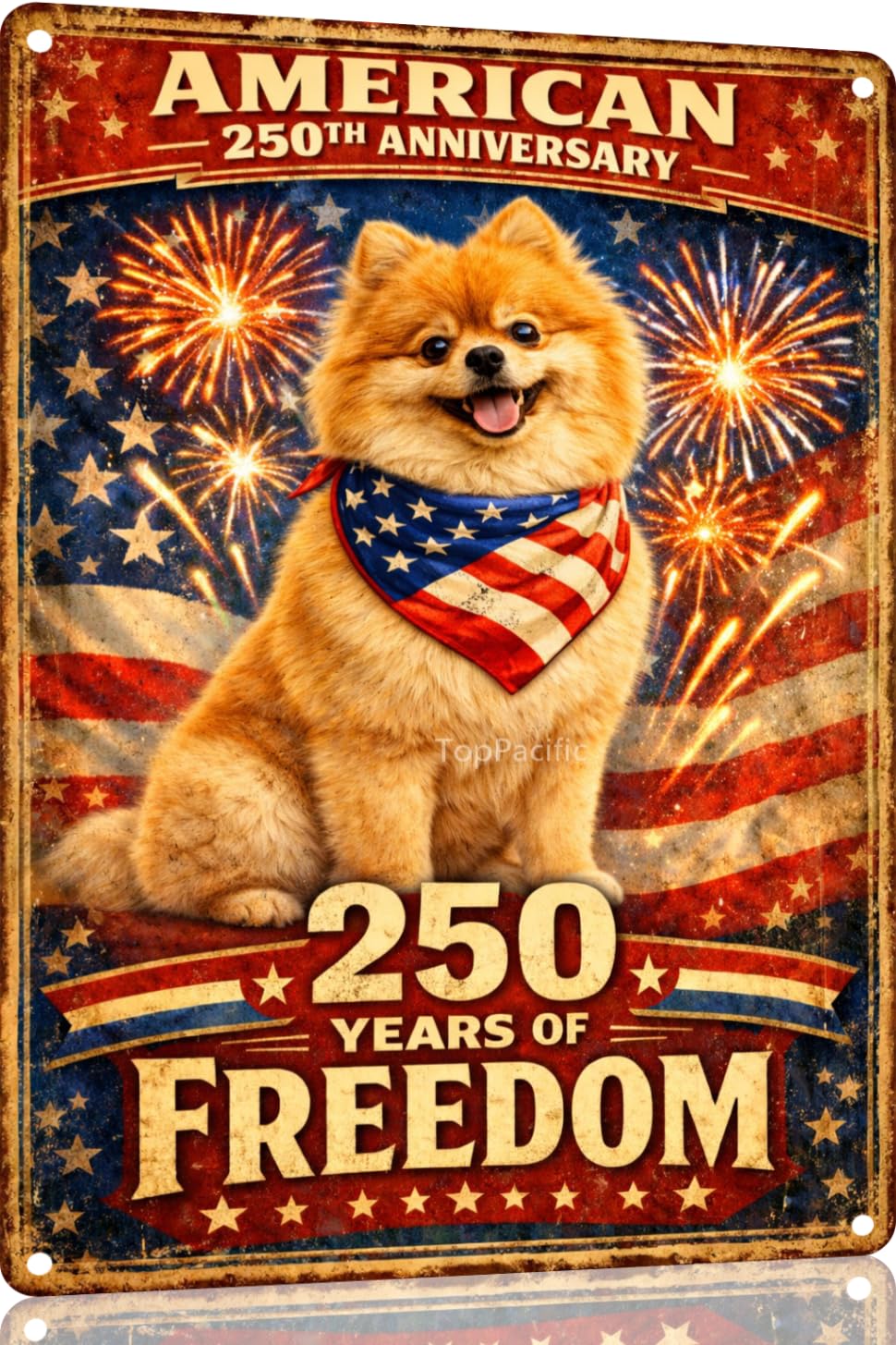 American 250th Anniversary Border Collie Funny Tin Sign 12x8 Inch Independence Day Vintage Metal Wall Art Retro Humor for Kitchen Bedroom Room Home Gift Decoration(59342)