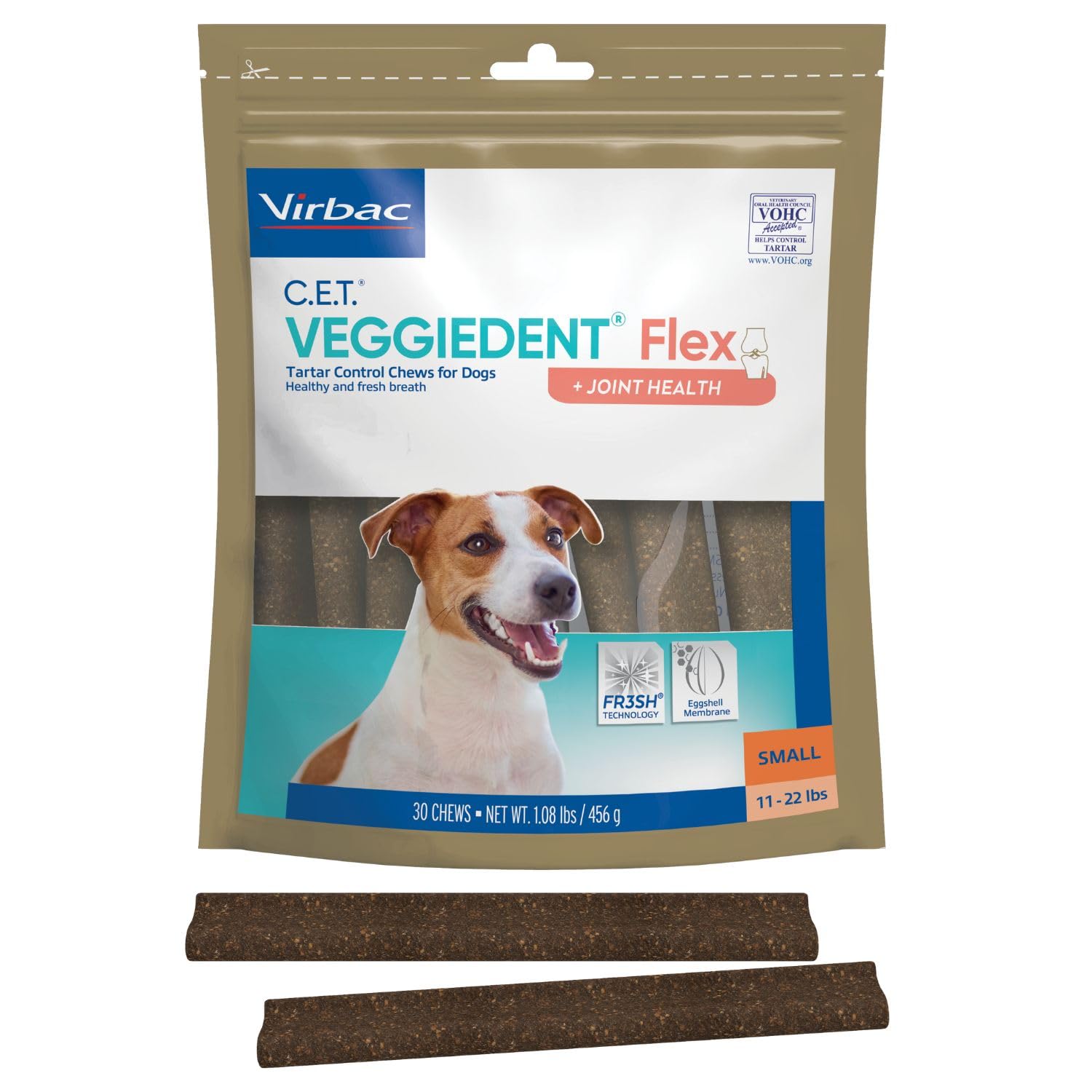 Virbac C.E.T.® VEGGIEDENT® Flex Tartar Control Chews for Dogs - Multifunctional to Support Joint Health, VOHC Approved - Large Dogs Over 66lbs
