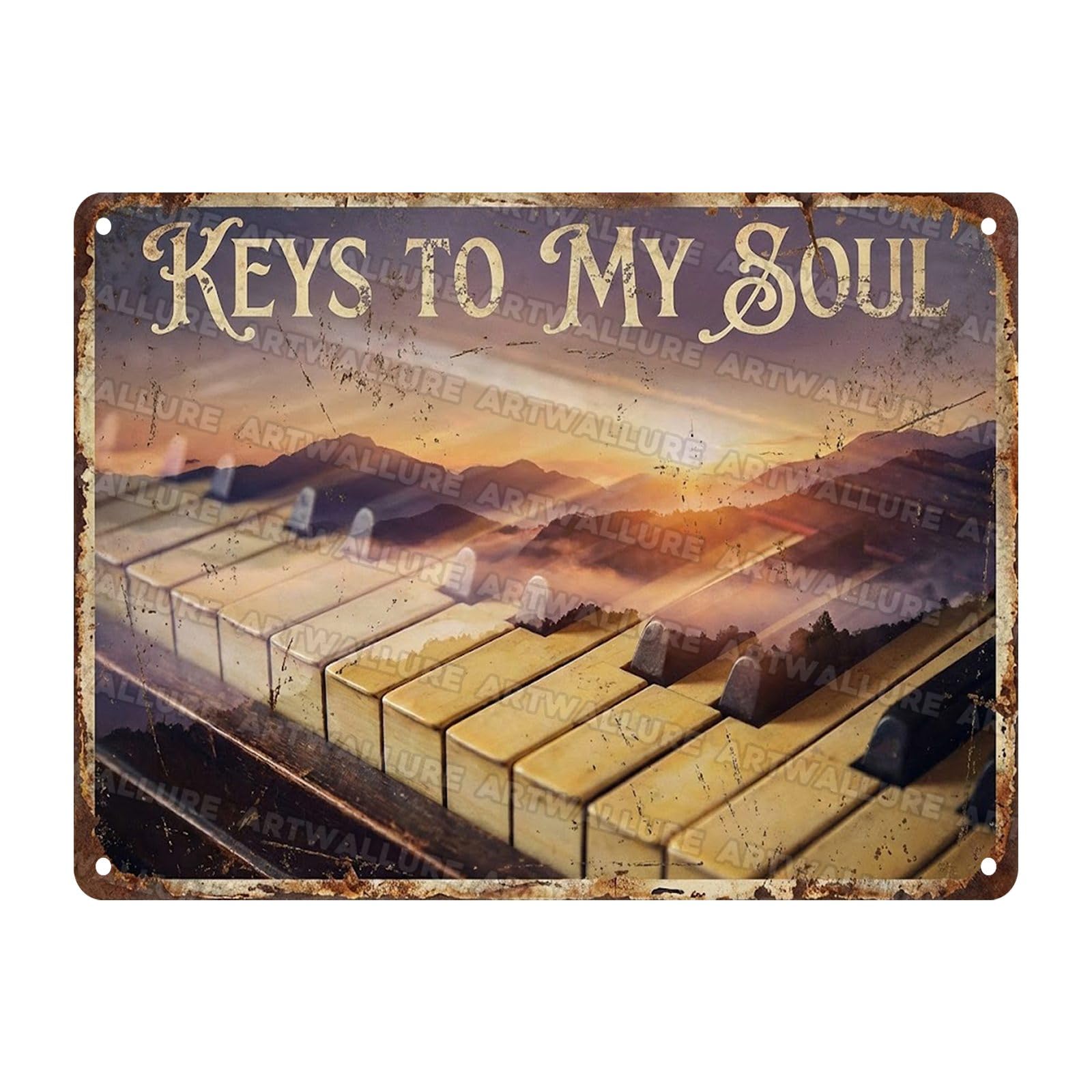 Acoustic Guitar Metal Tin Sign Nature Scenery Music Decor Vintage Wall Art Gift for Guitar Player Camping Lover 8x12Inch