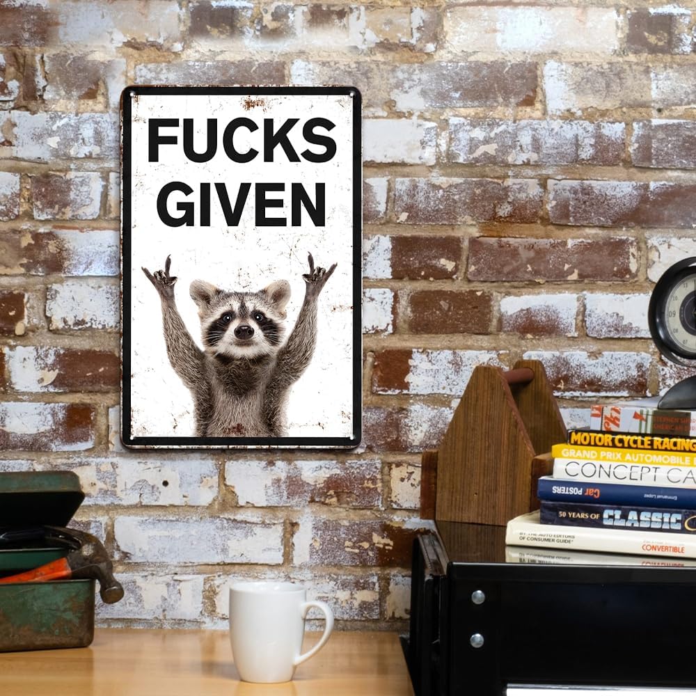 Funny Rockstar Raccoon Art Vintage Metal Tin Signs Funny Garage Man Cave Decor Bedroom Living Room Decor 12 x 8 Inch