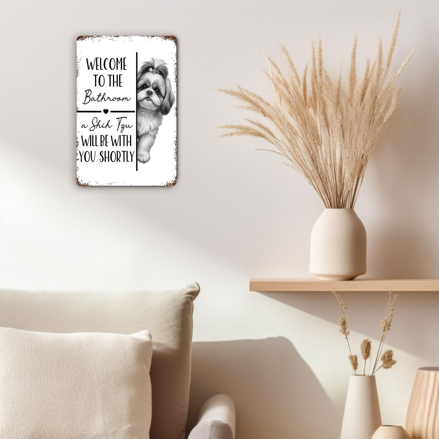Funny Shih Tzu Dog Bathroom Metal Signs, Shih Tzu Lovers Gifts Tin Sin, Dog Lover Mom Dad Gifts Metal Wall Decor for Bathroom Washroom Restroom Toilet Decoration, 8x12 Inch