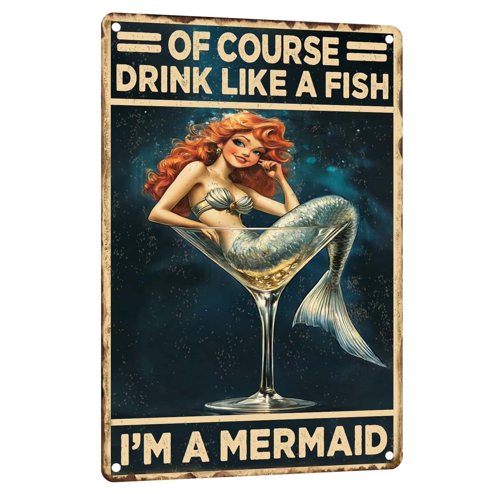 Mermaid Metal Tin Sign Vintage Mermaid Bathroom Decor Wall Art Rustic Funny Bathroom Sign for Home Restroom Washroom Decor 8x12 Inch