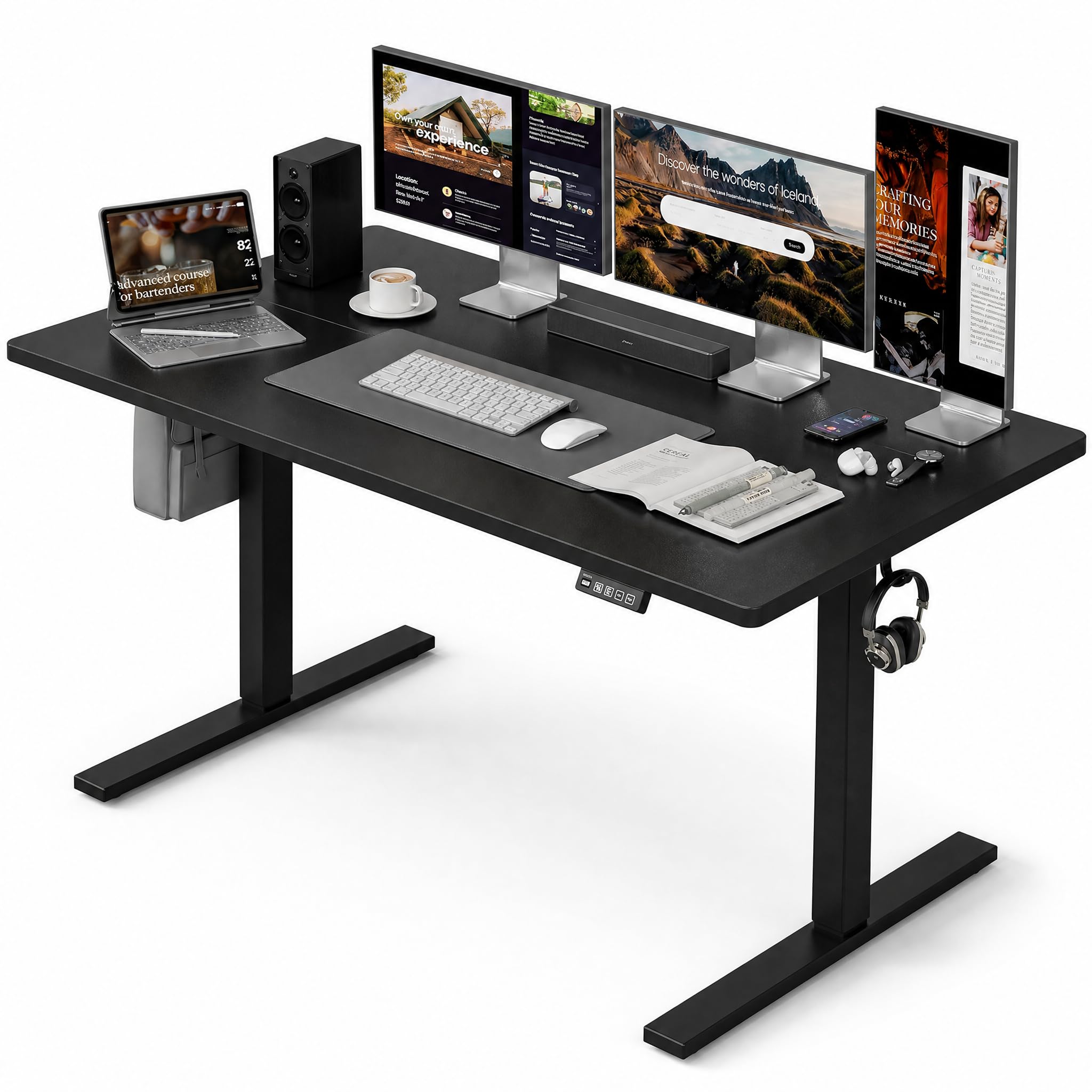 Grandder 55x32 Extra-Deep Electric Standing Desk, Wide Desktop Fits 49" Ultrawide Monitor+Dual Screens, 176 lbs Capacity, 2 Memory Presets, Anti Collision, Computer Desk for Home Office & Gaming, Oak