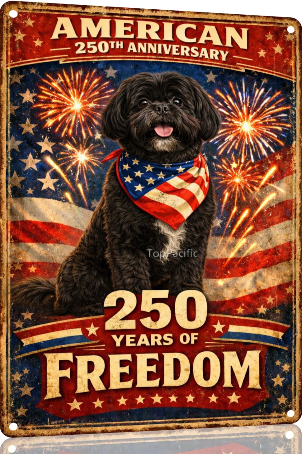 American 250th Anniversary Border Collie Funny Tin Sign 12x8 Inch Independence Day Vintage Metal Wall Art Retro Humor for Kitchen Bedroom Room Home Gift Decoration(59342)