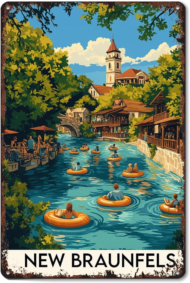New Braunfels, Texas 8x12 Inch Aluminum Metal Tin Signs Funny Vintage Poster-For Living Bathroom Room Kitchen Bedroom Garden Wall Decor