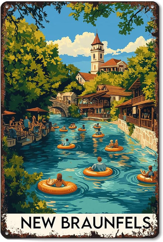 New Braunfels, Texas 8x12 Inch Aluminum Metal Tin Signs Funny Vintage Poster-For Living Bathroom Room Kitchen Bedroom Garden Wall Decor