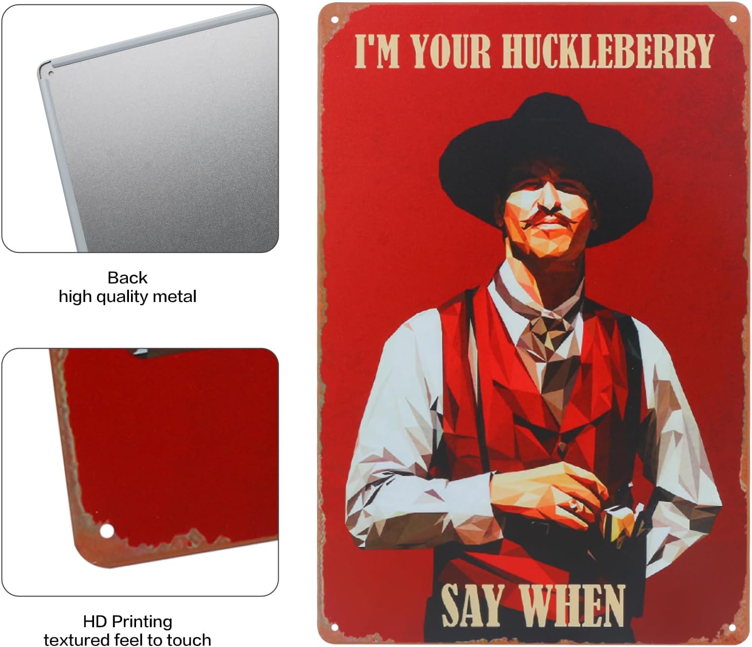 West Cowboy Movie Tin Sign,Vintage I'm Your Huckleberry Metal Sign,Holliday Movie Poster Iron Sign,Dominic Wall Decor for Bars,Garage,Cafes,Pubs 8x12-color 5