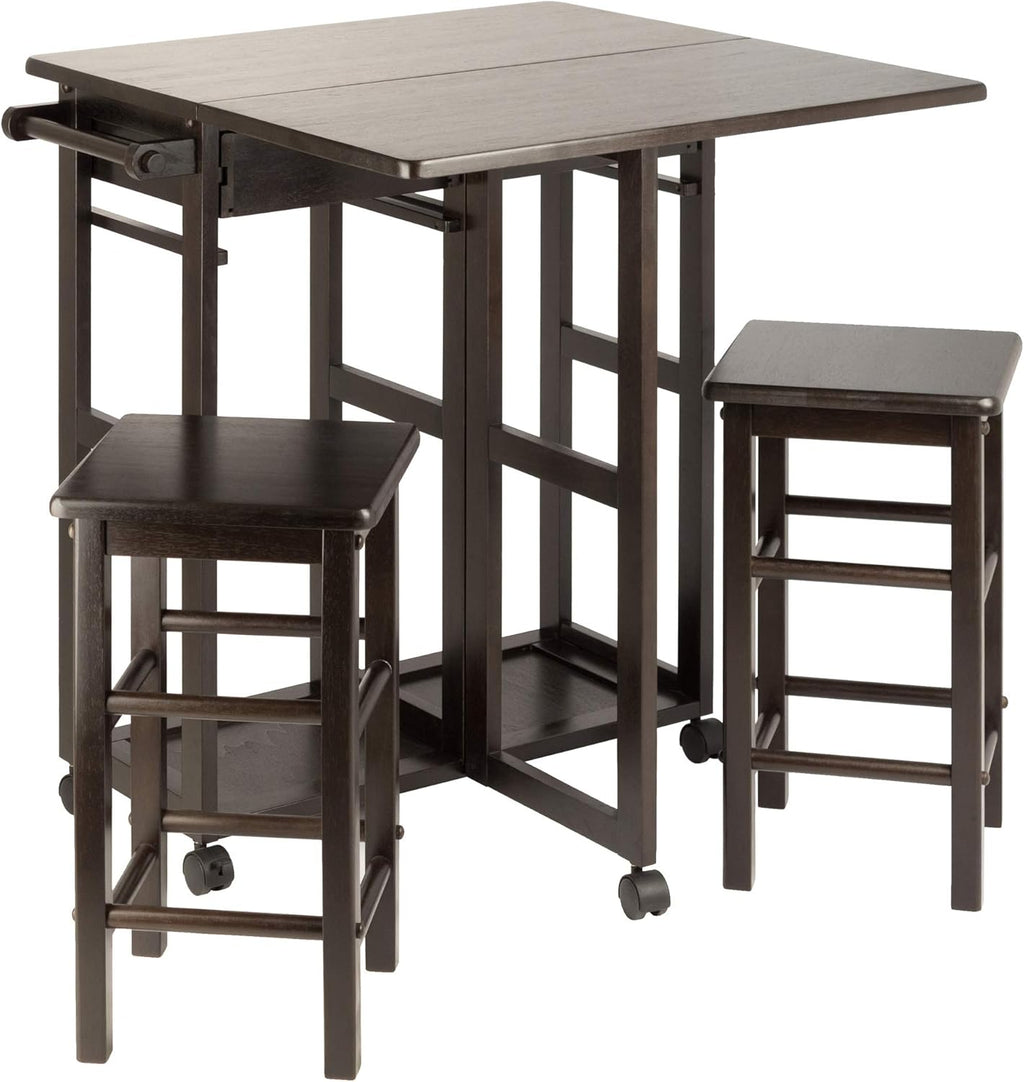 Winsome Suzanne Kitchen Table Set with Stools, 33" in Coffee, Convenient Sturdy Mobile Kitchen & Dining Room Table & Chairs with Storage for Small Spaces, Dorms, Apartments