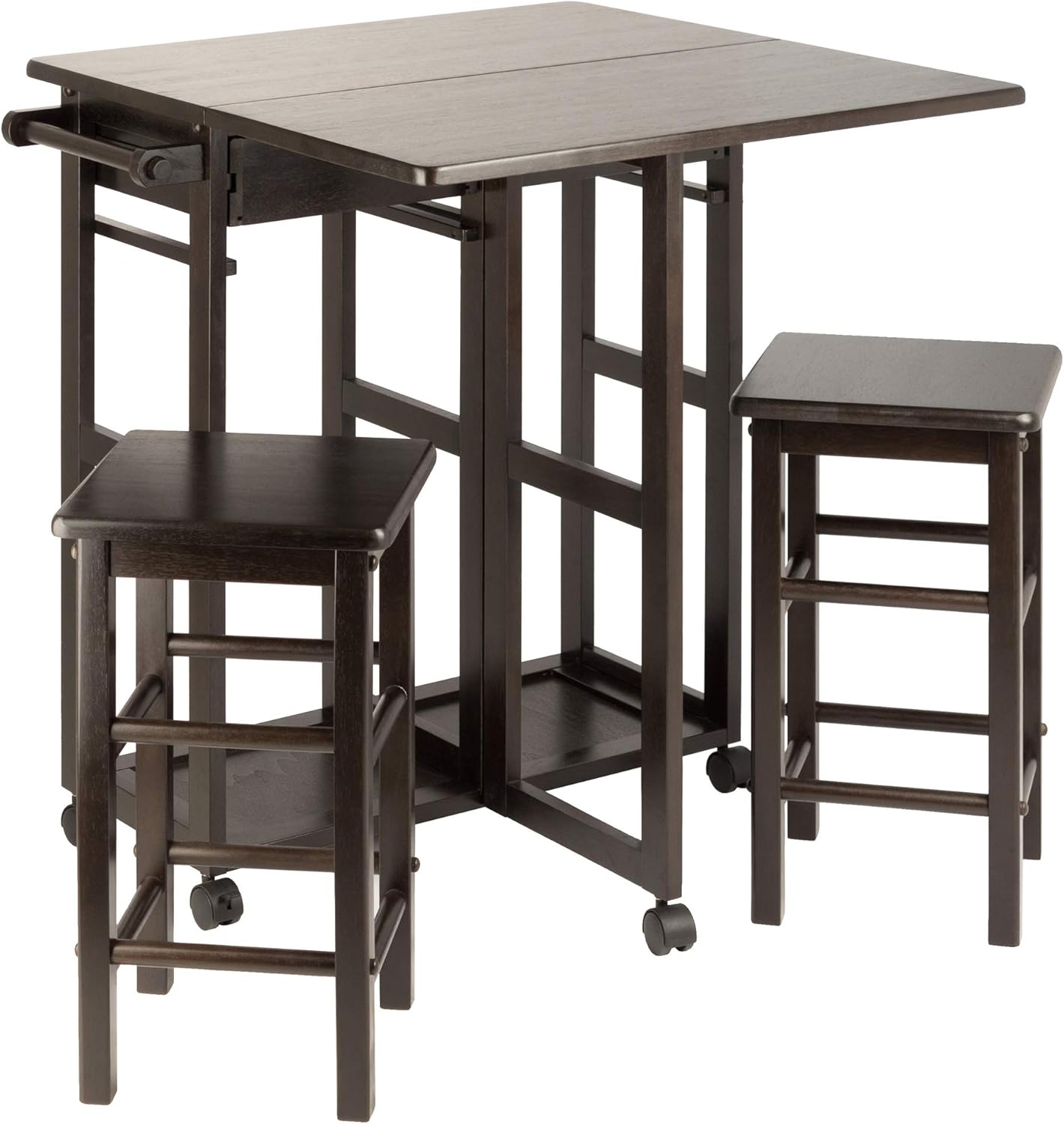 Winsome Suzanne Kitchen Table Set with Stools, 33" in Coffee, Convenient Sturdy Mobile Kitchen & Dining Room Table & Chairs with Storage for Small Spaces, Dorms, Apartments