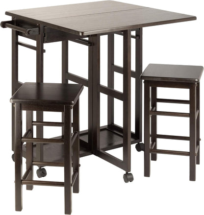 Winsome Suzanne Kitchen Table Set with Stools, 33" in Coffee, Convenient Sturdy Mobile Kitchen & Dining Room Table & Chairs with Storage for Small Spaces, Dorms, Apartments