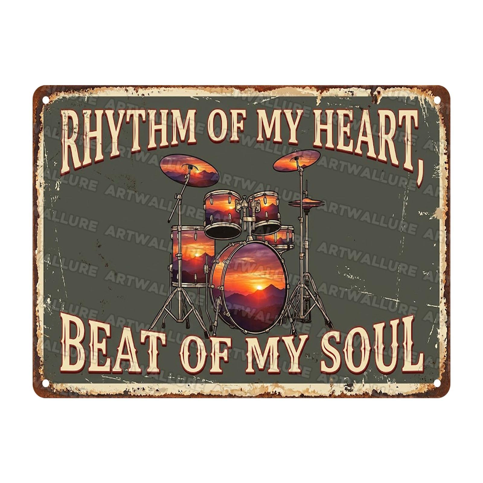 Acoustic Guitar Metal Tin Sign Nature Scenery Music Decor Vintage Wall Art Gift for Guitar Player Camping Lover 8x12Inch