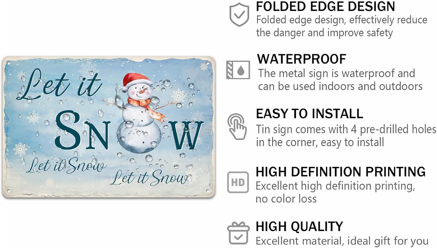 Let It Snow Metal Tin Sign Christmas Theme Vintage Art Poster Winter Snowman Wall Decor for Home Kitchen Cafe Bar Shop Farmhouse Retro Plaque 8x12 Inch