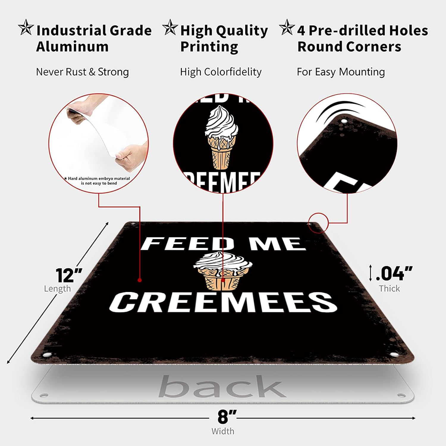 Vintage Metal Sign Feed Me Creemees Poster Retro Tin Signs Funny Aluminum Sign For Man Cave, Garage, Living Roome, Cafe And Pub Decoration 8 X 12 Inch