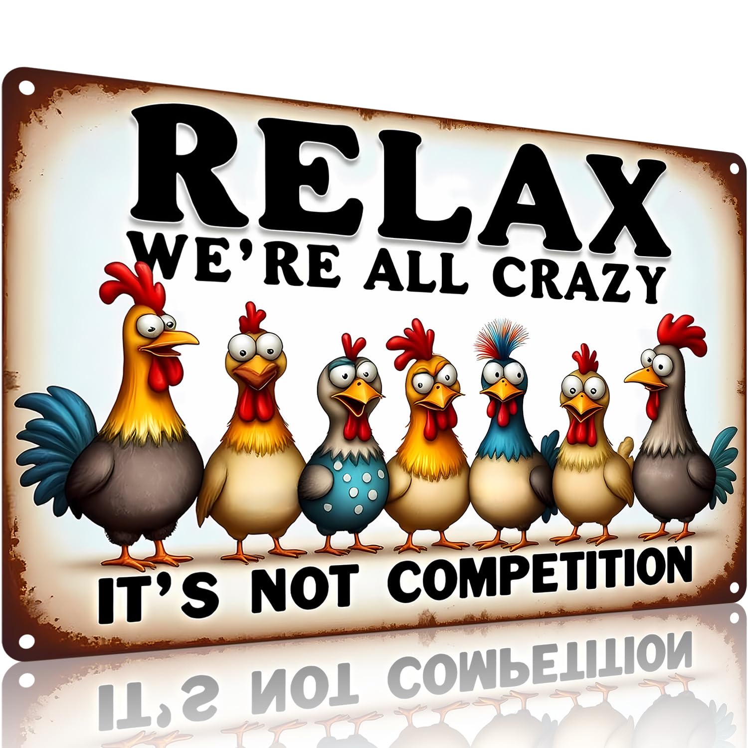 FunnySign Rooster Décor Today's Mood: Cranky With A Touch Of Psycho Rustic Tin Sign For Home Farm Chicken Coop Decor 8x12 Inch (9712)