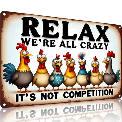FunnySign Rooster Décor Today's Mood: Cranky With A Touch Of Psycho Rustic Tin Sign For Home Farm Chicken Coop Decor 8x12 Inch (9712)