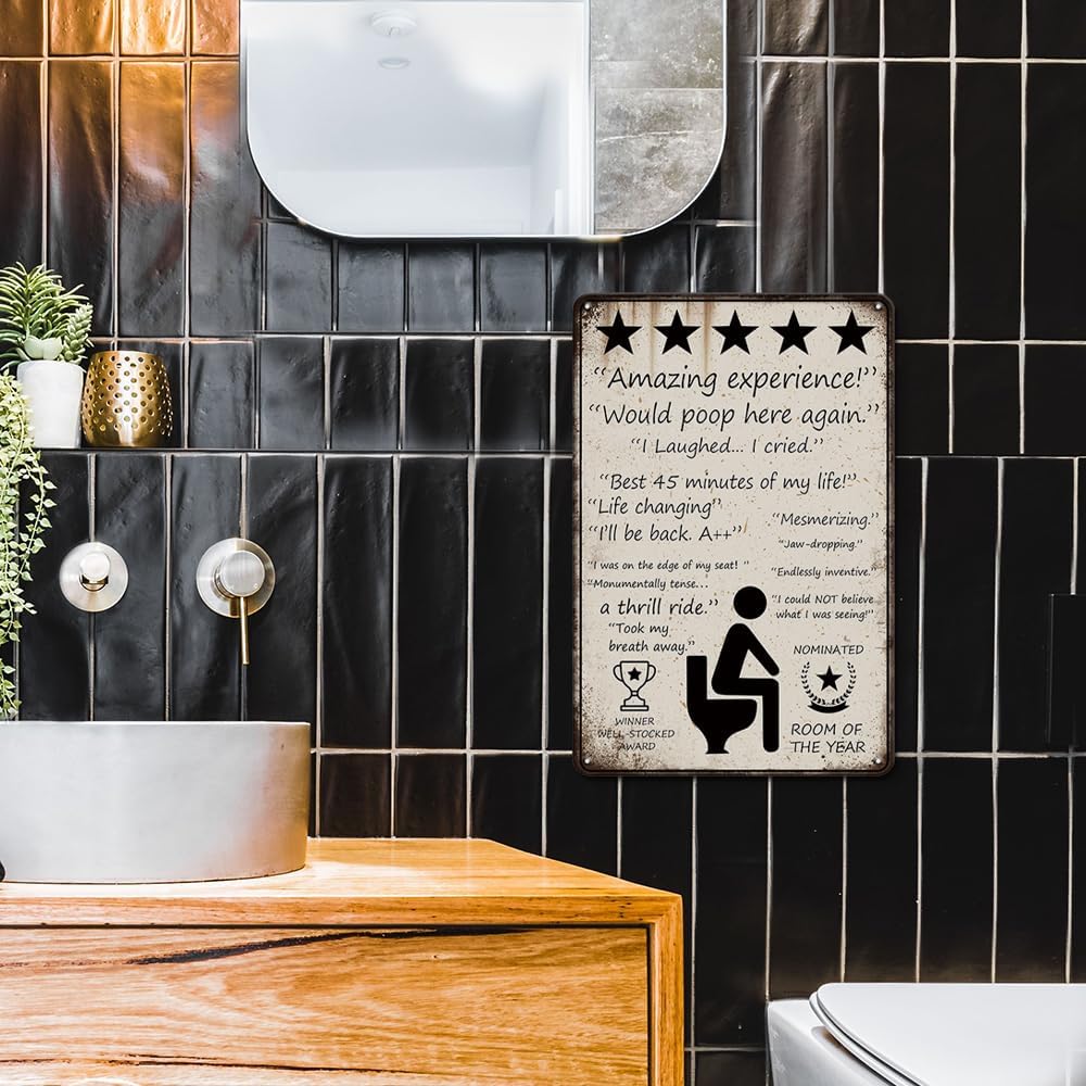 YOYI ART Funny Bathroom Signs Decor - 5 Stars Would Poop Here Again Bathroom Sign, Metal Tin Signs Vintage for Bathroom, Toilet and Farm Restroom Wall Decor Art Accessories, Cool Stuff, 8 x 12 inch