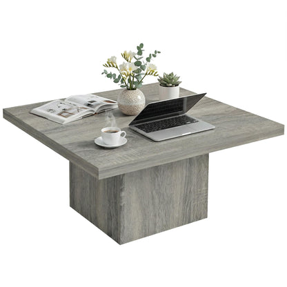 HOMCOM Living Room Table with 1.6" Thick Tabletop, Wood Rustic Coffee Table for Living Room, Farmhouse Coffee Table, Easy to Assemble, 31.5" x 31.5", Gray Wood Grain