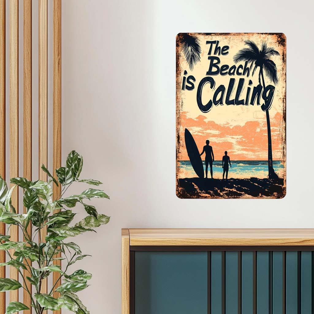 CCPARTON Vintage Beach Metal Sign The Beach Is Calling Metal Tin Sign For Home Outdoor Indoor Office Bar Yard Decor 8x12 Inch