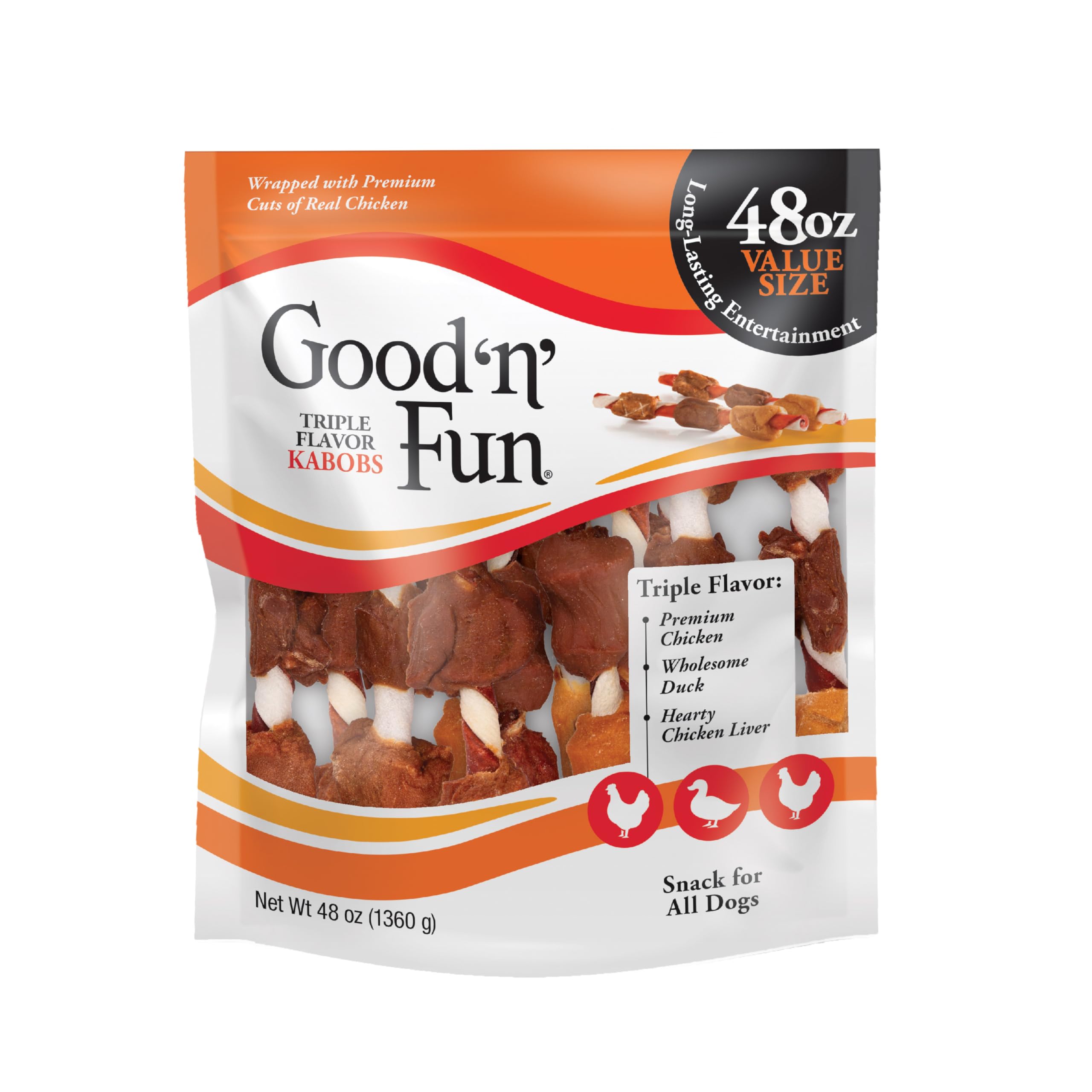 Good 'n' Fun Kabobs Long-Lasting Dog Treat, With Real Proteins, Beef Hide and Premium Chicken, Supports Dental Health, Mental Stimulation, 24 oz