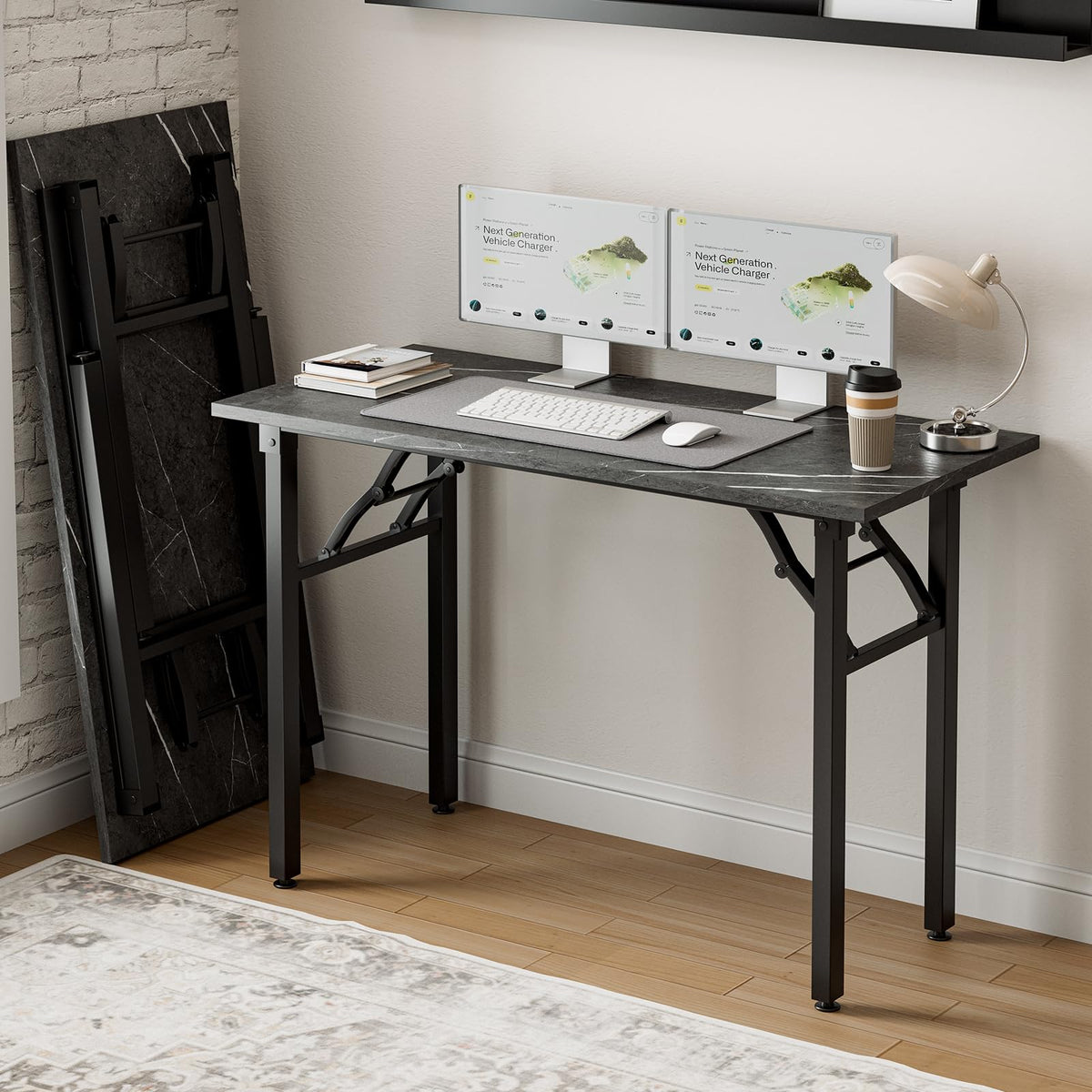 Frylr Small Folding Computer Desk – Portable 35.8 Inch Foldable Laptop Table, No-Assembly, Collapsible and Compact for Easy Storage, Lightweight for Small Spaces, Craft and Study Use, Dark Walnut
