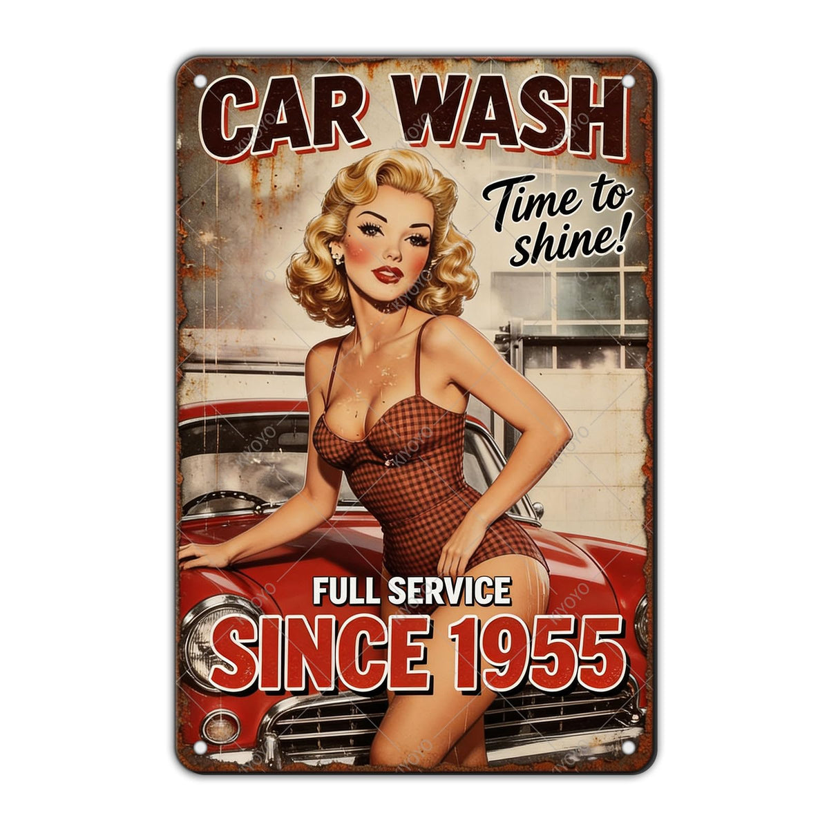 50s Pin up Girl Fishing Metal Tin Sign Open Fly Season Wall Decor Home Angler Cafes Lake House Seascape 12x8 Inch