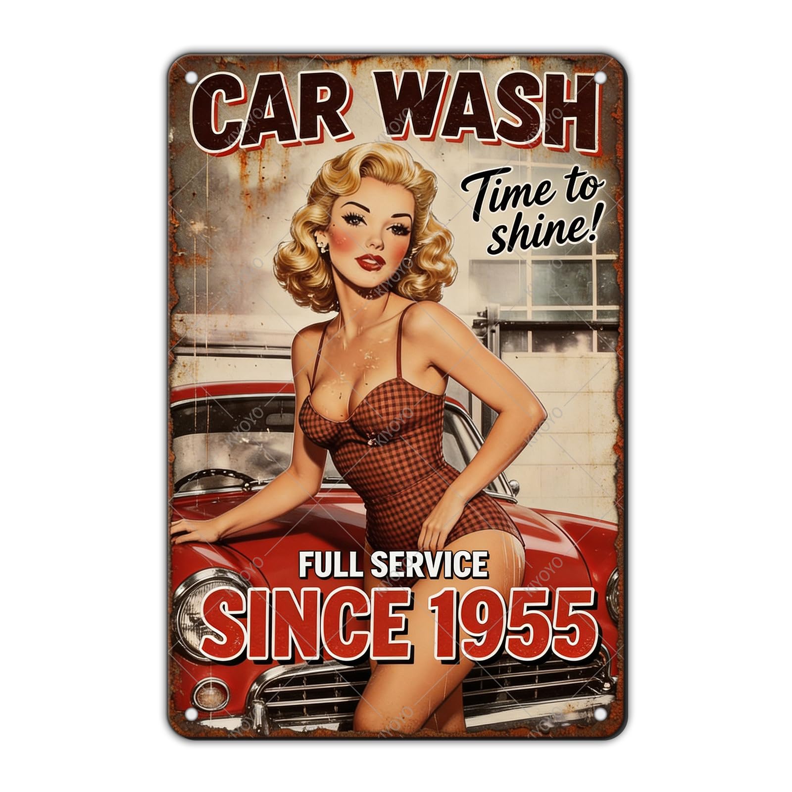 50s Pin up Girl Fishing Metal Tin Sign Open Fly Season Wall Decor Home Angler Cafes Lake House Seascape 12x8 Inch