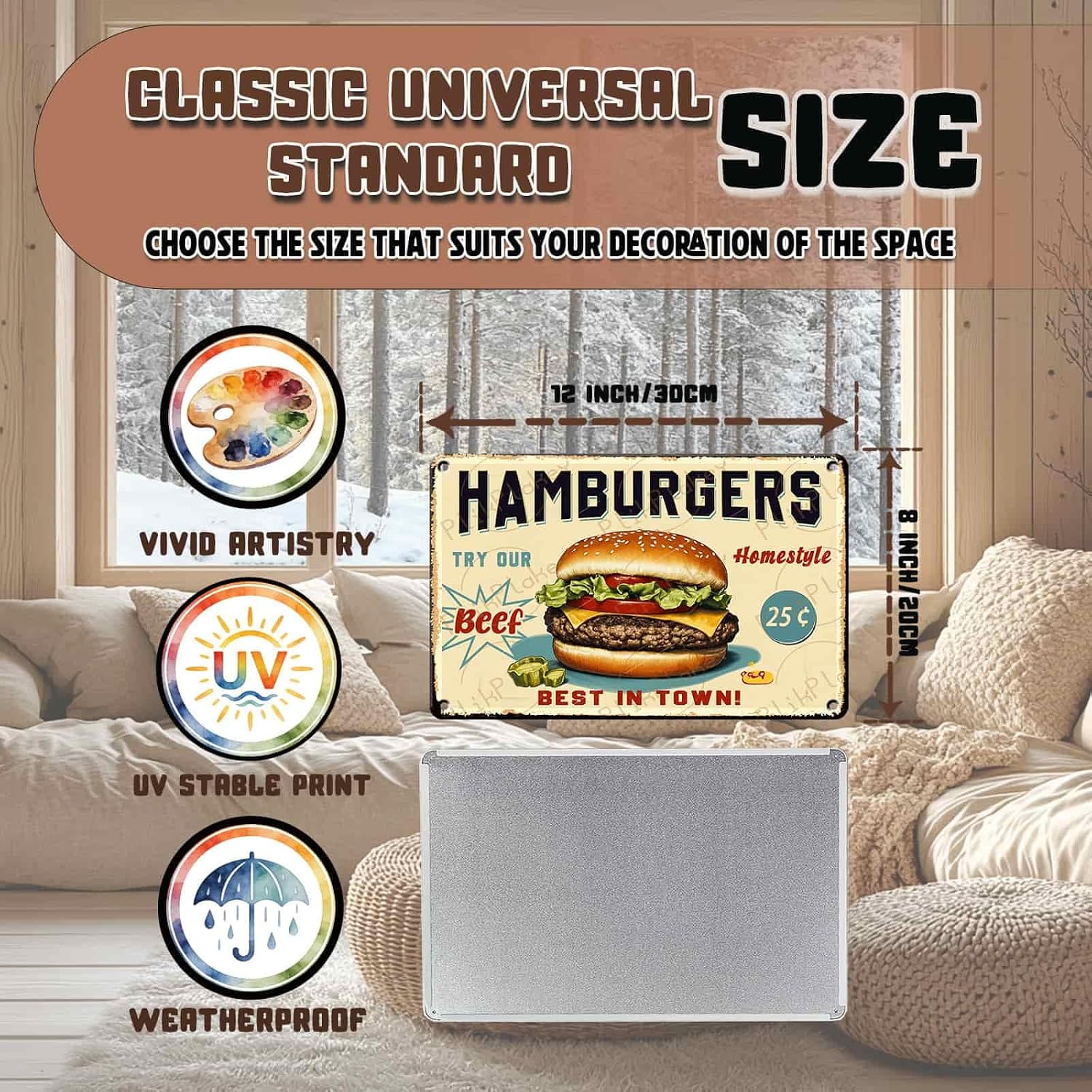 Best in Town Beef Hamburgers Retro Metal Tin Sign Vintage Wall Decor Bar Fast Food Shop Restaurant Kitchen Snack Truck Pub Coffee Home Poster 12x8 Inch