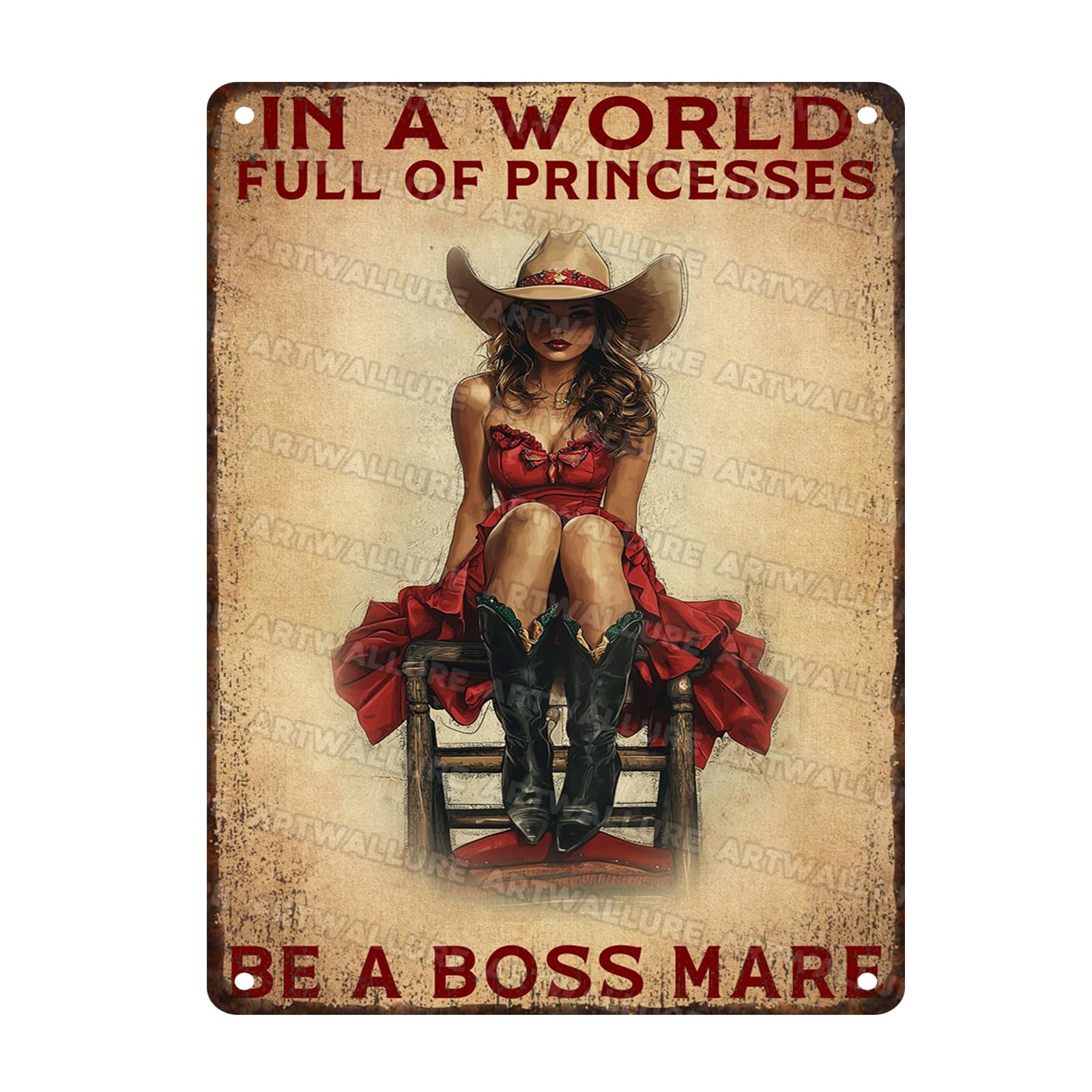 Retro Cowgirl Tin Sign Metal Wall Art Rustic Western Home Decor Wanted Theme 8x12inch