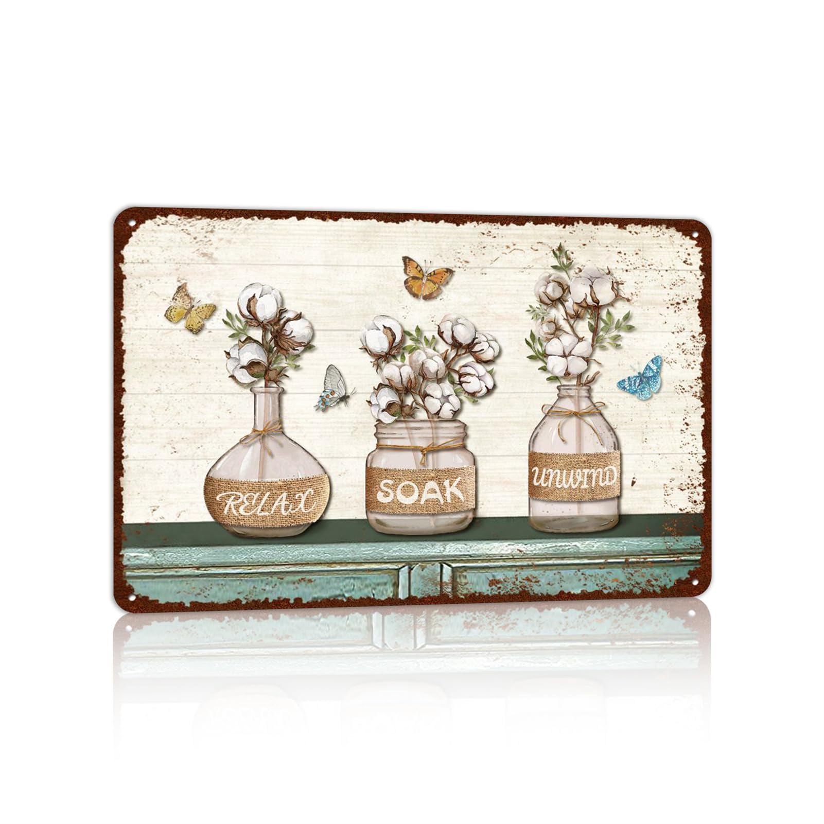 Vintage Farmhouse Bathroom Metal Tin Signs Rustic Flower Country Wall Art Decor 8X12 Inches