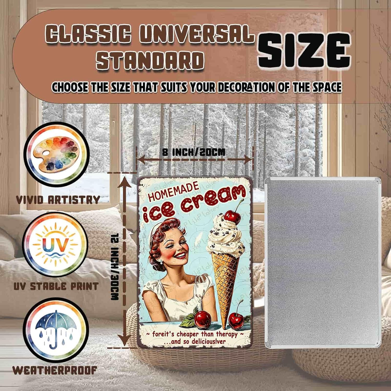 Vintage Metal Tin Sign Ice Cream Retro Sweet Food Diner Wall Decor Kitchen Cafe Bar Club Home Kids Room Living Room Dessert Store Hotel Poster 12x8 Inch