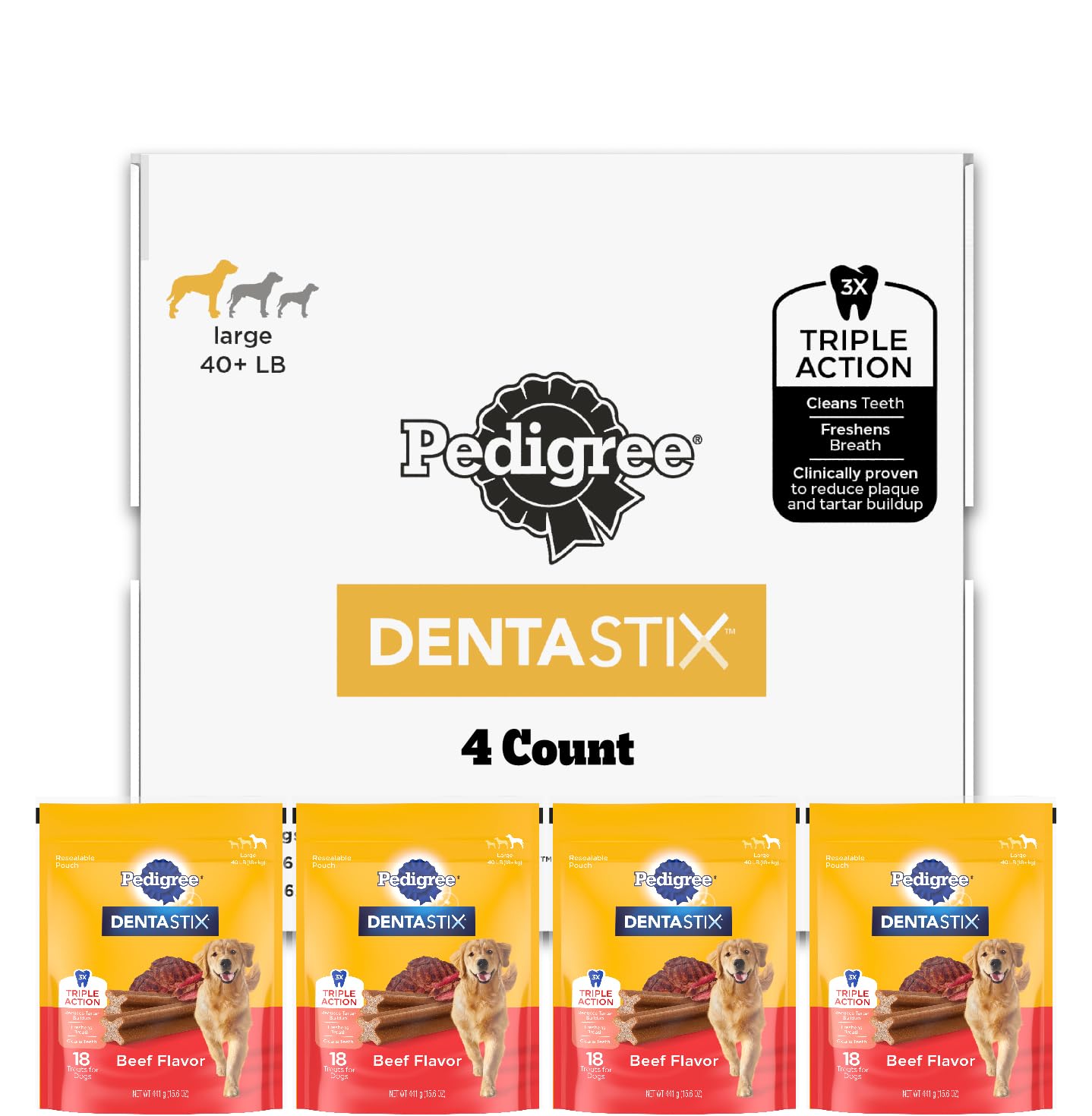 Pedigree Dentastix Large Dog Treats, Original, Beef & Fresh, 2.73 lb. Variety Pack (51 Treats Total)