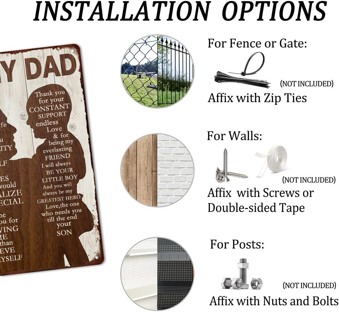 To My Dad Metal Sign Father's Day Tin Sign Vintage Home Wall Decor Signs Birthday Gift For Dad From Son For Man Cave 8x12 Inch