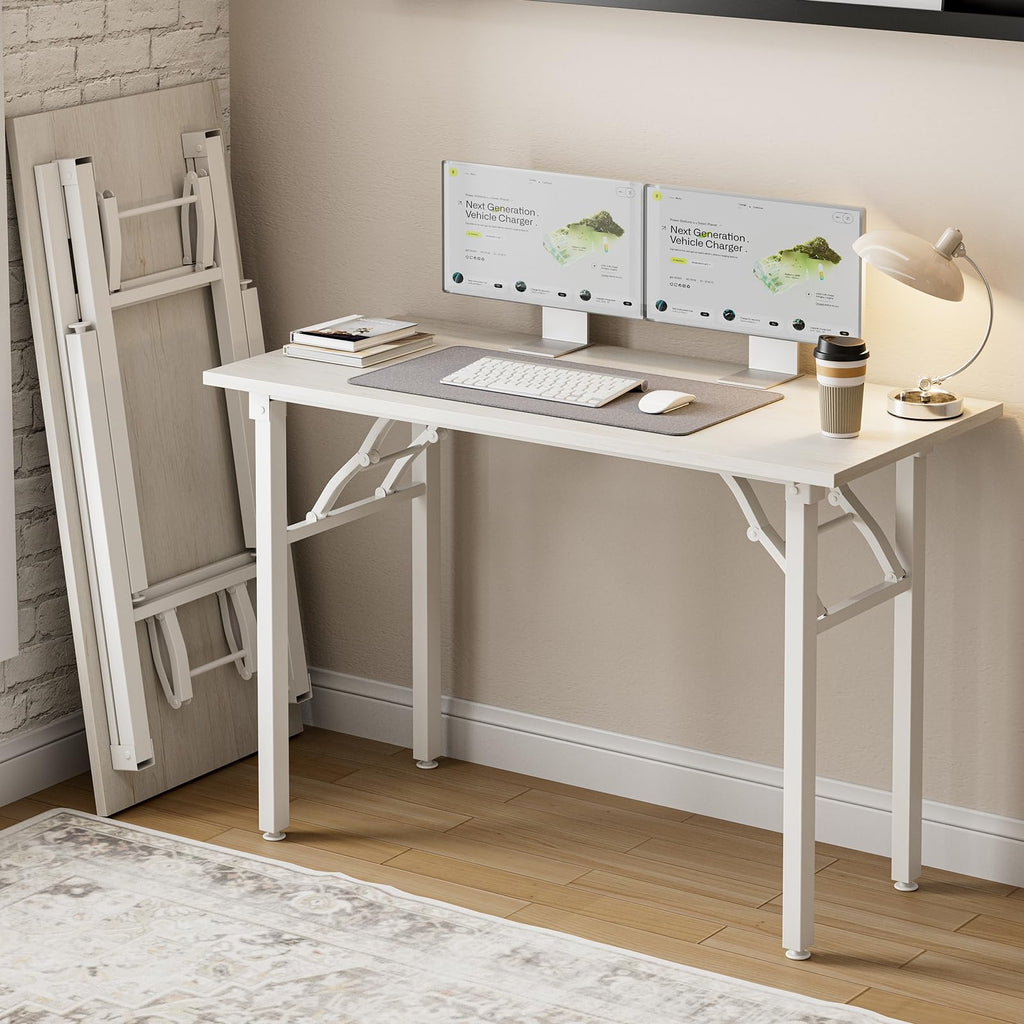 Frylr Small Folding Computer Desk – Portable 35.8 Inch Foldable Laptop Table, No-Assembly, Collapsible and Compact for Easy Storage, Lightweight for Small Spaces, Craft and Study Use, Dark Walnut