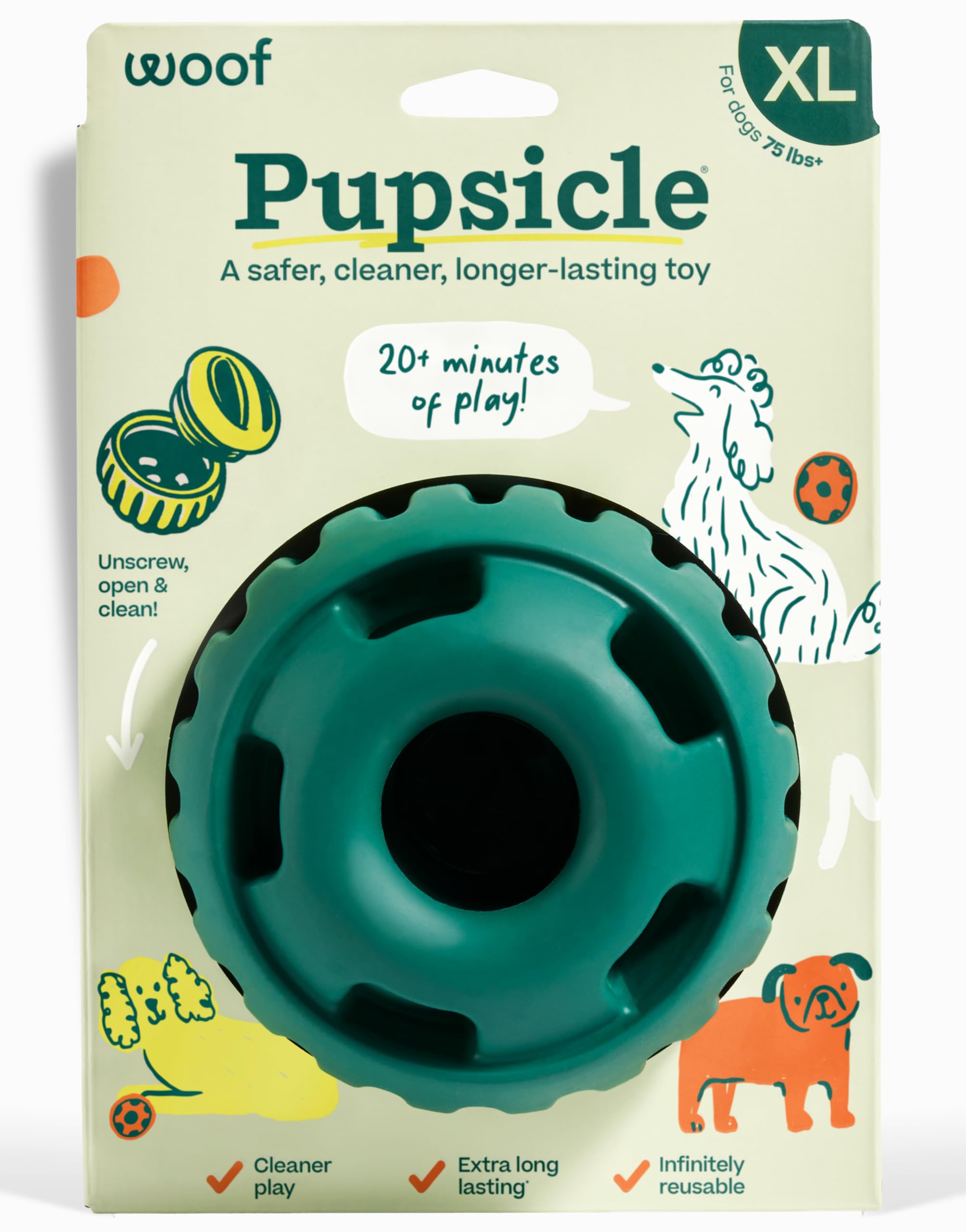WOOF Party Pupsicle - Long-Lasting Interactive Dog Toys for Boredom - Low-Mess Design - Birthday Gifts for Dogs - Large Dog Toys - Party Pink