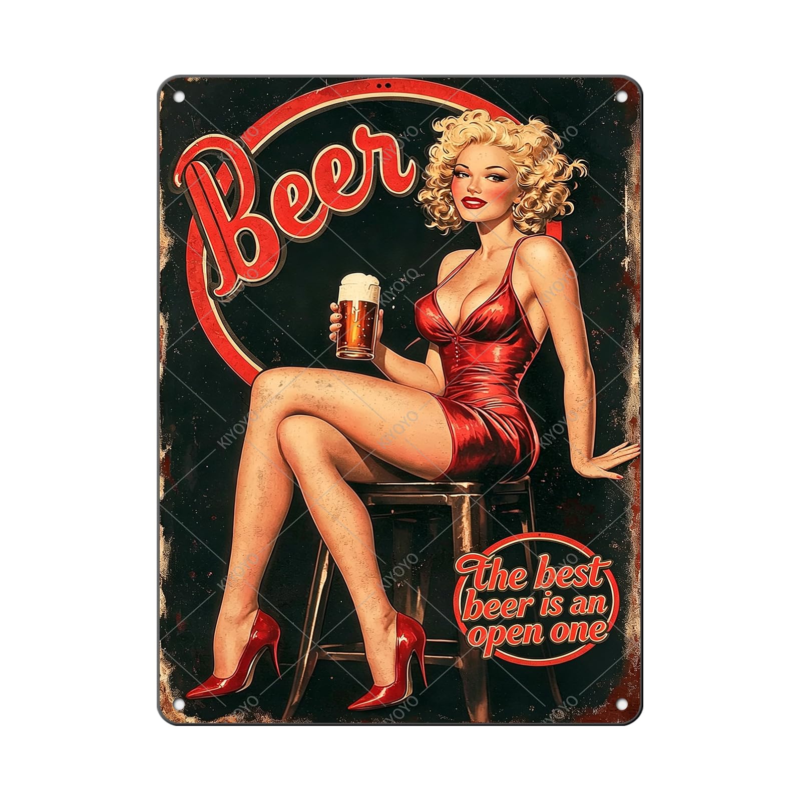50s Pin up Girl Fishing Metal Tin Sign Open Fly Season Wall Decor Home Angler Cafes Lake House Seascape 12x8 Inch