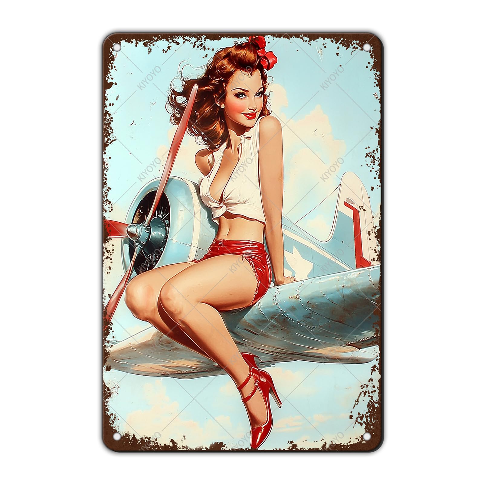 50s Pin up Girl Fishing Metal Tin Sign Open Fly Season Wall Decor Home Angler Cafes Lake House Seascape 12x8 Inch