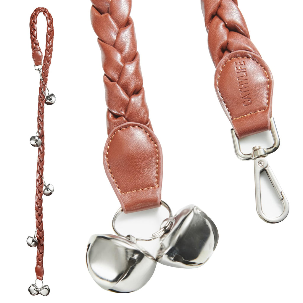Leather Dog Doorbells for Door Knob, Adjustable Brass Potty Training Bells for Puppy to Go Outside, Easy Dog Door Bell for Potty Training