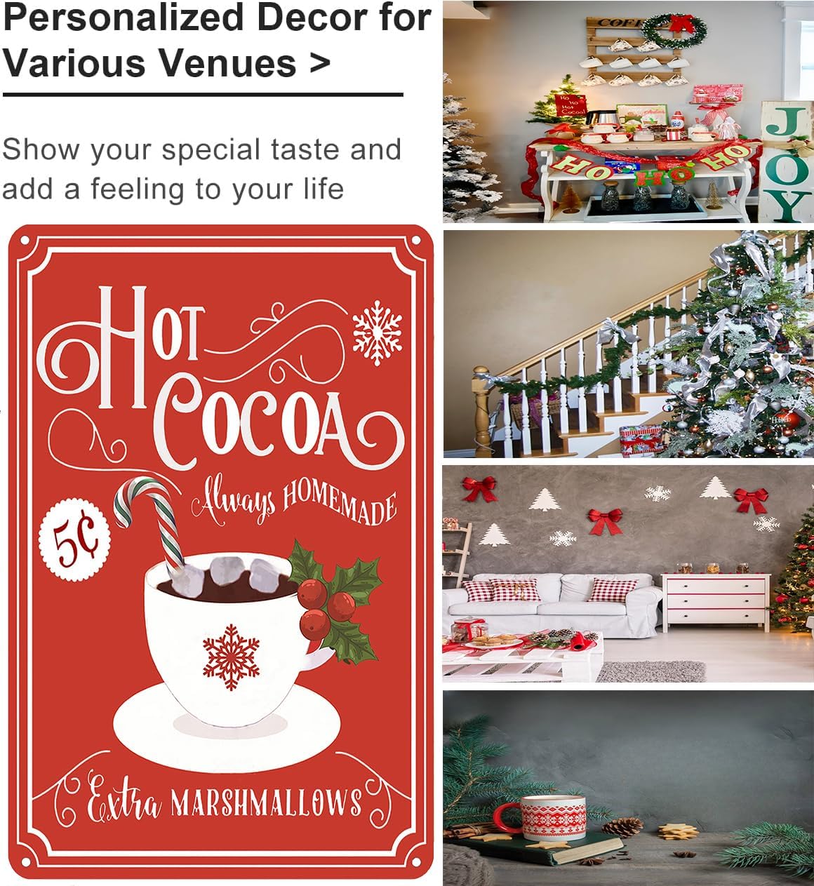 Joyline Vintage Christmas Decor Gifts Rustic Hot Cocoa Always Homemade Extra Marshmallows Tin Sign for Home Farmhouse Kicthen Cafe Bar Wall Decor 8 x 12 inches (3234)