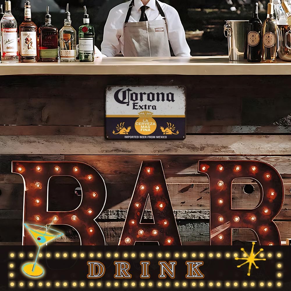 Bar Signs, Beer Signs for Man Cave, Corona Beer Signs Garage Decor Bar Decorations, 8x12 Inches Coors Light Beer Poster Metal Signs Bar Wall Decor Bar Decor for Pub Home House Coffee