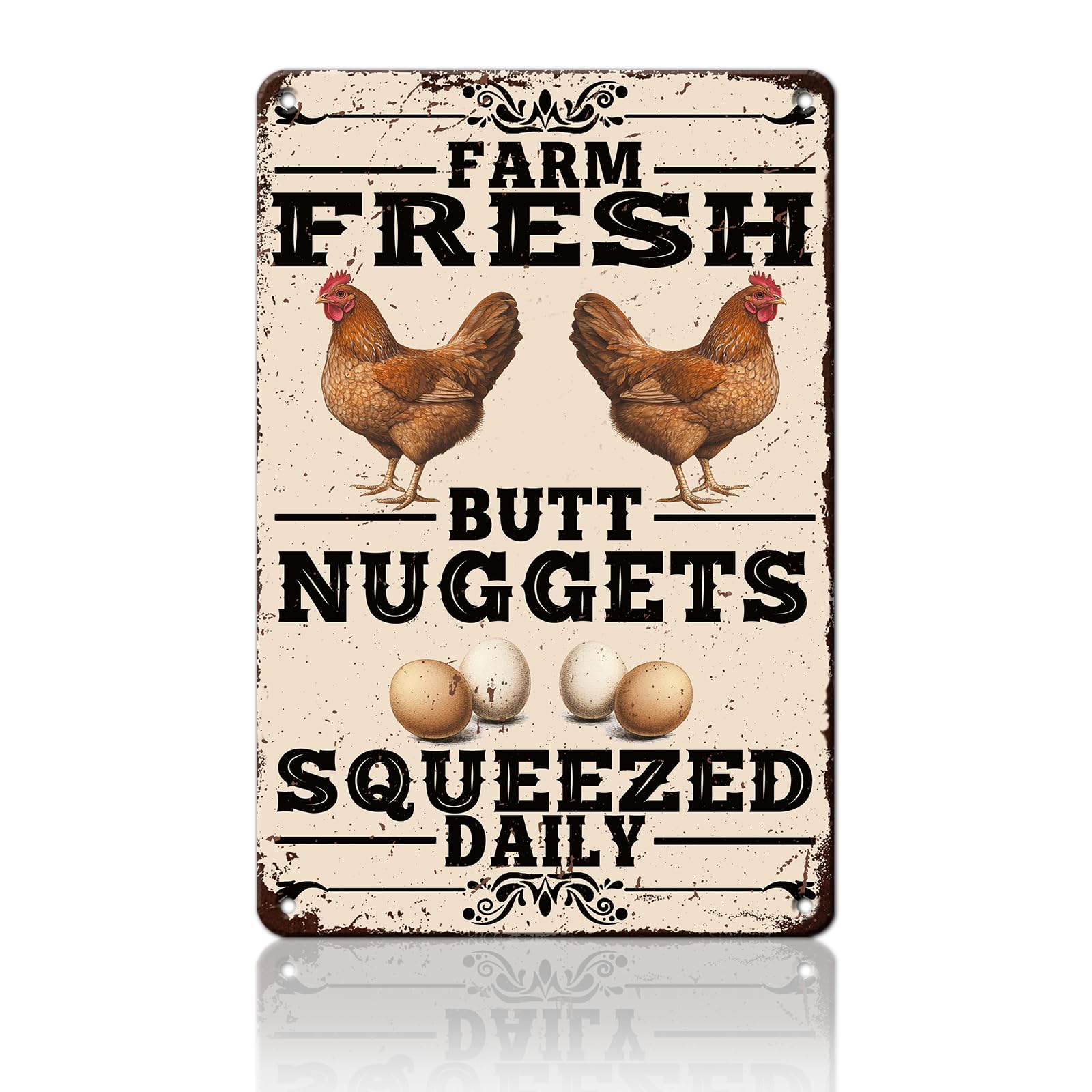 Vintage Fresh Eggs & Chicken Metal Sign Rustic Farm Eggs For Sale Tin Poster Home Kitchen Farmhouse Chicken Wall Decor 12x8 Inch