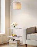 PARTPHONER Floor Lamp with Table, Night Stand with Lamp, Narrow Side Table with 3CCT LED Bulb, Small Coffee Table, Modern End Table with Storage Shelves for Living Room Bedroom Home Décor