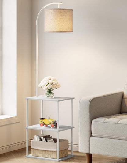 PARTPHONER Floor Lamp with Table, Night Stand with Lamp, Narrow Side Table with 3CCT LED Bulb, Small Coffee Table, Modern End Table with Storage Shelves for Living Room Bedroom Home Décor
