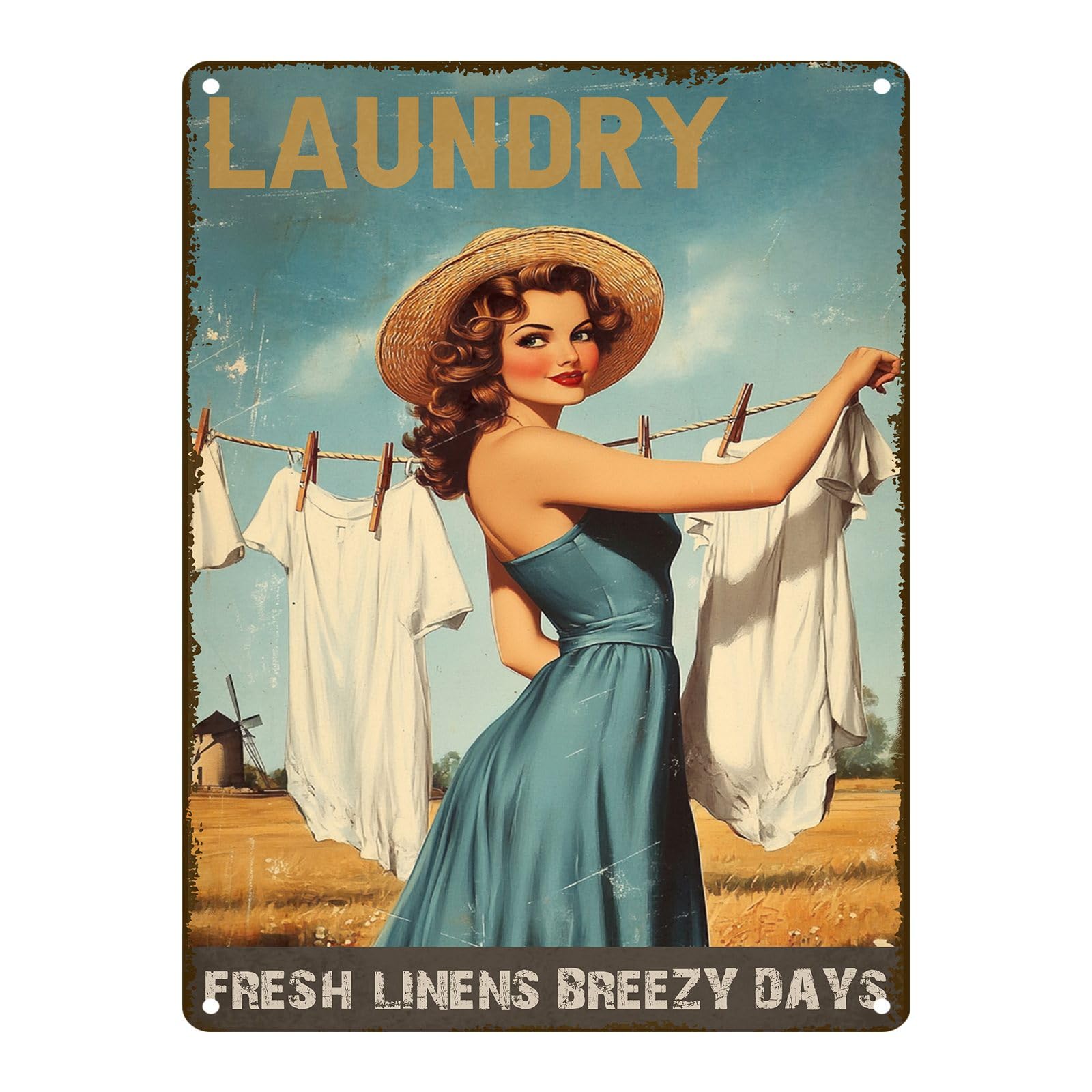 Laundry Metal Tin Sign Laundry Room Wall Decor Fresh Linens Breezy Days Signs Retro Posters for Bathroom Home Bedroom Laundromat Garden 8x12inch