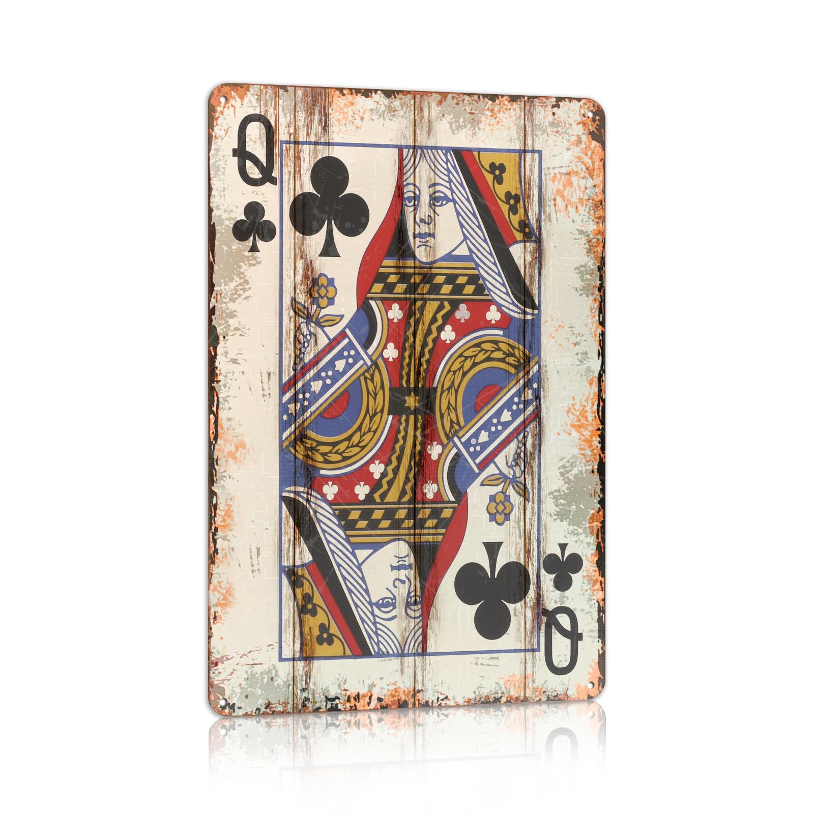Vintage Poker Metal Sign Red Joker Tin Sign Playing Card Wall Sign Man Cave Home Wall Decor 12 x 8 Inch