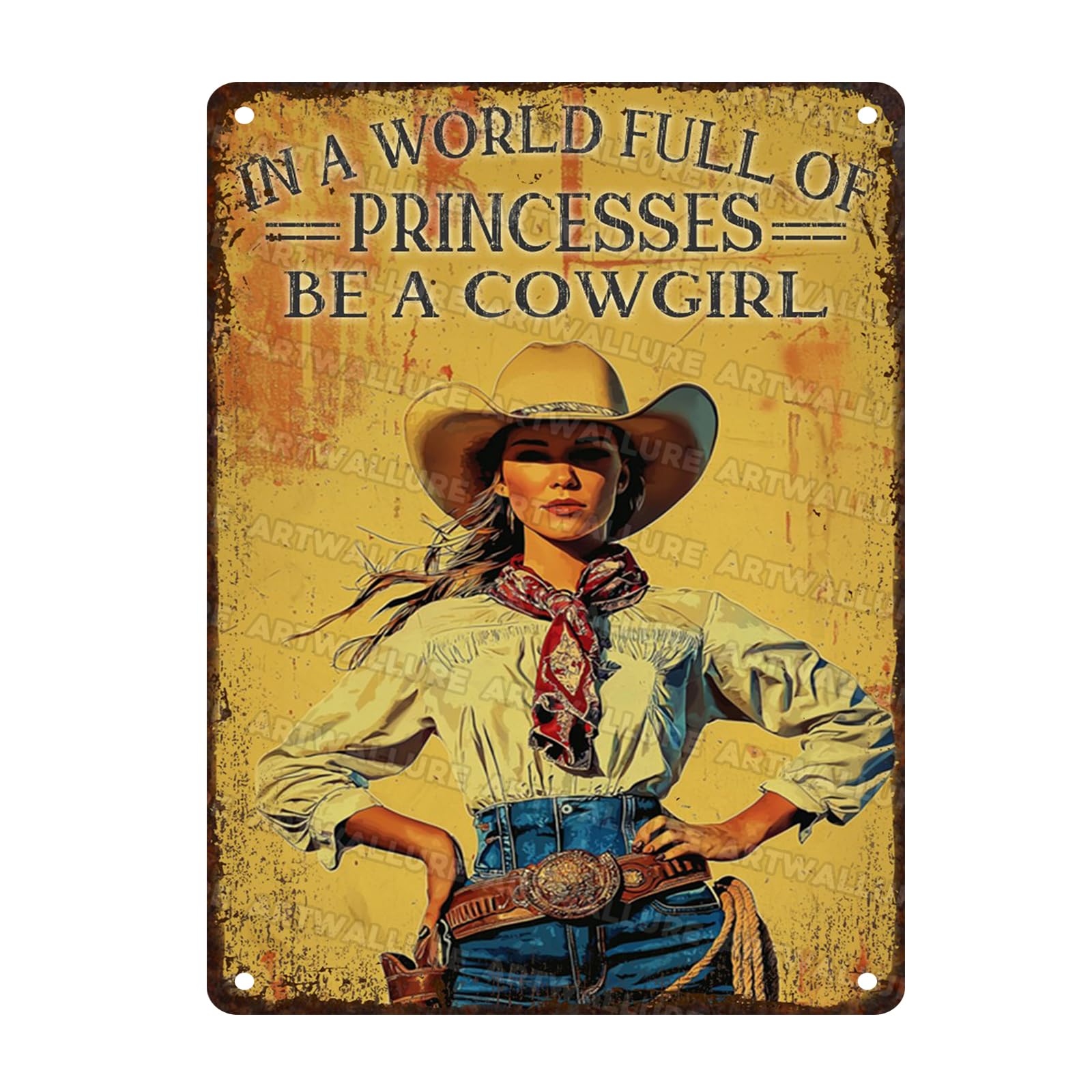 Retro Cowgirl Tin Sign Metal Wall Art Rustic Western Home Decor Wanted Theme 8x12inch