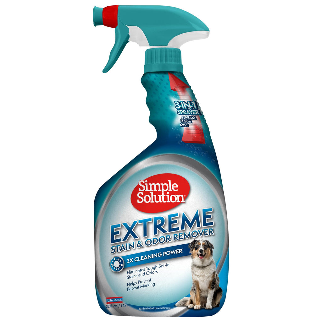Simple Solution Extreme Pet Stain and Odor Eliminator Spray, Pee Stain Remover, Enzyme Cleaner, 3X Pro-Bacteria Cleaning Power, Dog Odor Remover, 32 oz